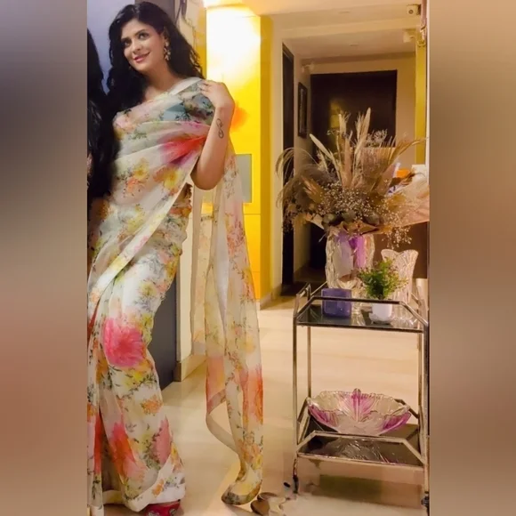 Designer Organza Digital Print Saree - Picture 2 of 3